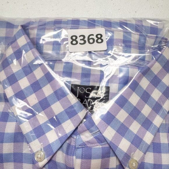 Jos A Bank Shirt Men Medium Blue Purple Plaid Tailored Wrinkle Free Signature‎ - Picture 13 of 13